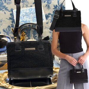 🆕 KURT GEIGER LONDON 🧿 NWOT Extra Small Faux Shearling Surrey Tote Bag, Black